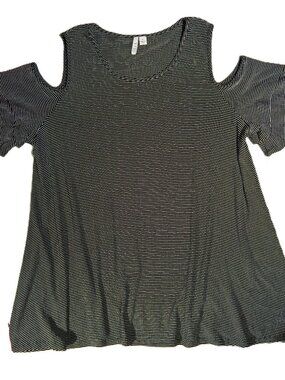 ELLE Summer Top  XL  Pullover  Cold Shoulder  Short Sleeve  Black Stripe  NWT